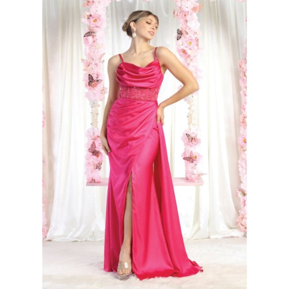 Fuchsia Formal Cowl Spaghetti Straps Sheath Dress By Royal Queen RQ8020